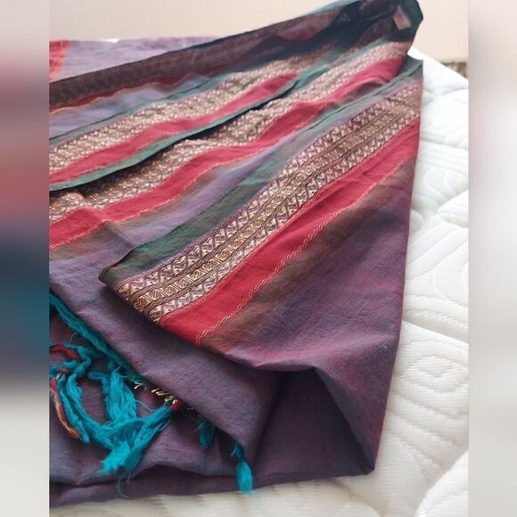 Large Shawl Wrap Deep Rich Colors Gold Trim 7 ft long - Picture 7 of 9